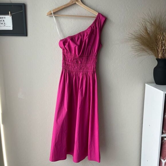 The Lulo Project Liberia Fuchsia Pink One‎ Shoulder A-Line Midi Dress Size Small - Picture 2 of 10